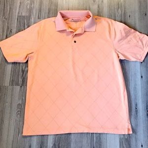 JoS A Bank Polo in dusty salmon argyle